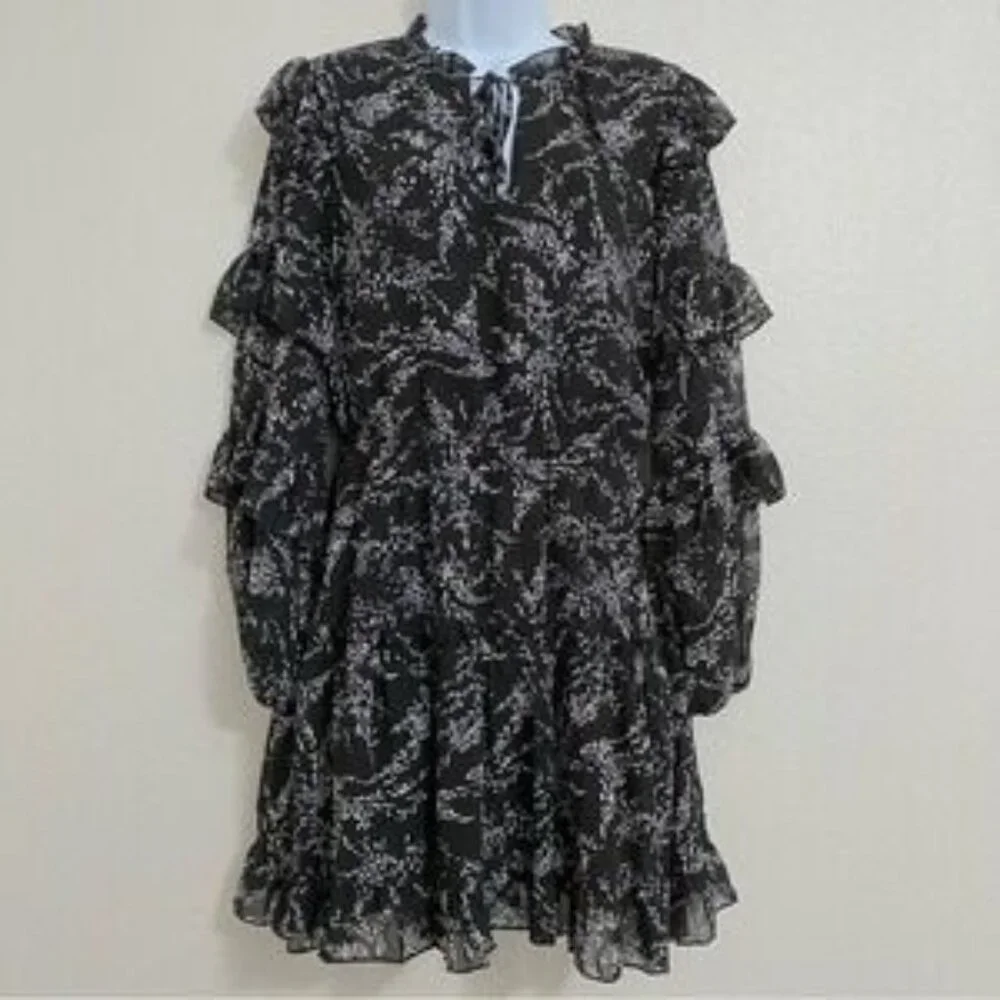 TCEC Dress Ruffle Tiered Black Floral Medium Romantic Weddings Date Night Travel - Picture 8 of 9